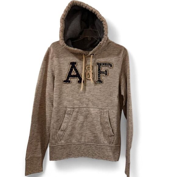 Abercrombie Fitch Men's Grey Hoodie Medium Muscle Fit Thermal Y2K Logo Distress - Picture 2 of 8